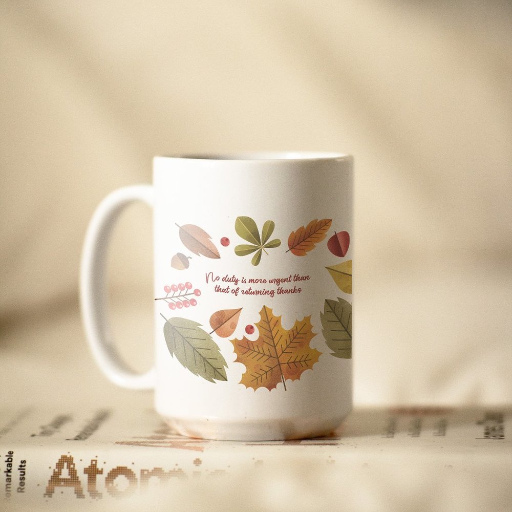Thankful Message Coffee Mug. Thanksgiving Coffee Cup. Fall 15oz Ceramic Mug.